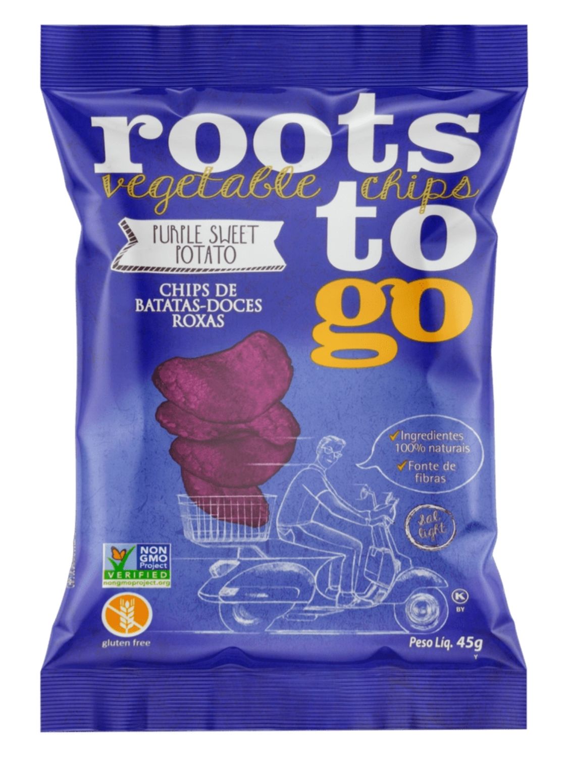 Roots to go 45g chips de batatas-doces roxas (roxo)